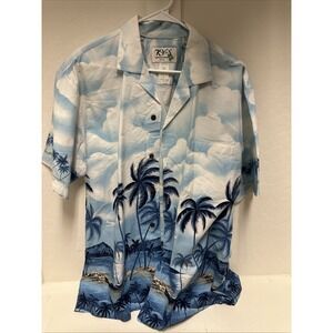 KY'S Made In Hawaii USA Vintage Hawaiian Shirt Mens XL Palm Airplanes Scenery